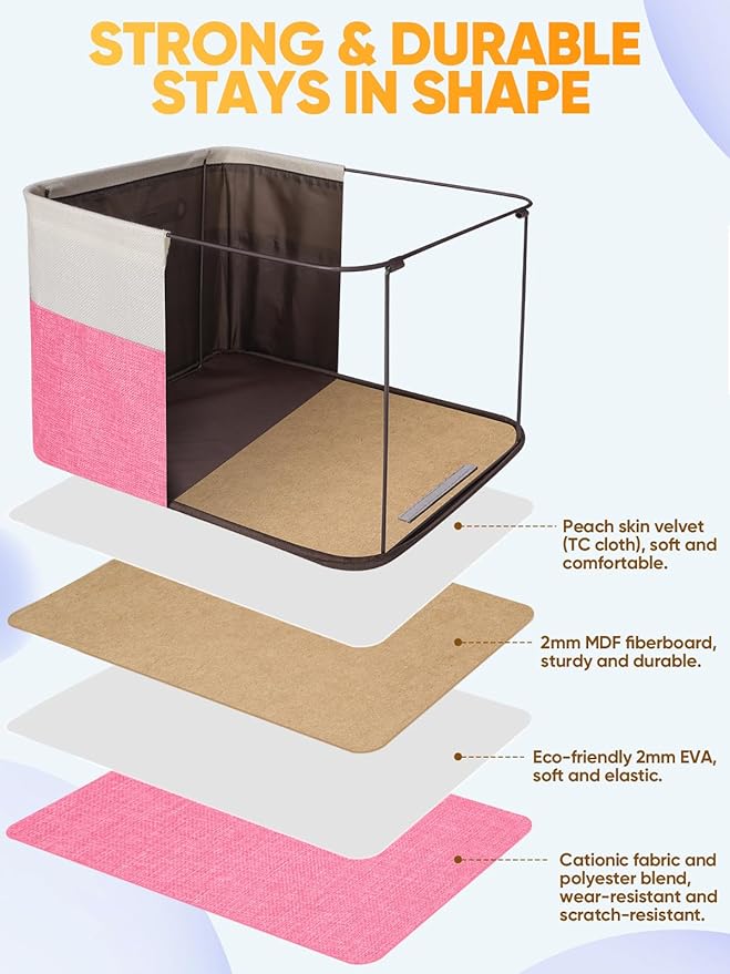 BALEINE 1 Pack Fabric Storage Bins for Shelves, Linen Storage Baskets for Organizing, Decorative Closet Bins for Clothes, Home (Pink, 17''x13''x10.5'')