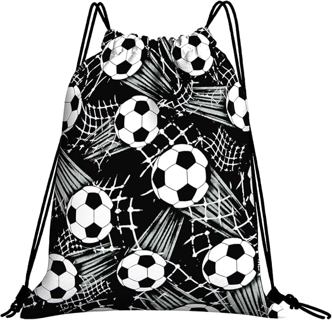 Soccer Drawstring Backpack Gym String Bag Water Resistant Drawstring Sackpack Sport For Womens Mens, Football4