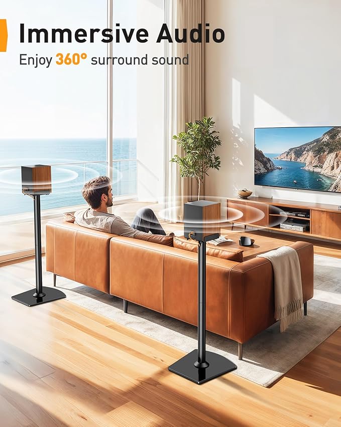 Perlegear Universal Speaker Stands Pair with Cable Management, 33.6 inch Speakers Stands for Bookshelf Speakers, Satellite Speakers & Surround Sound Speaker Holds to 22lbs (PGSS2)