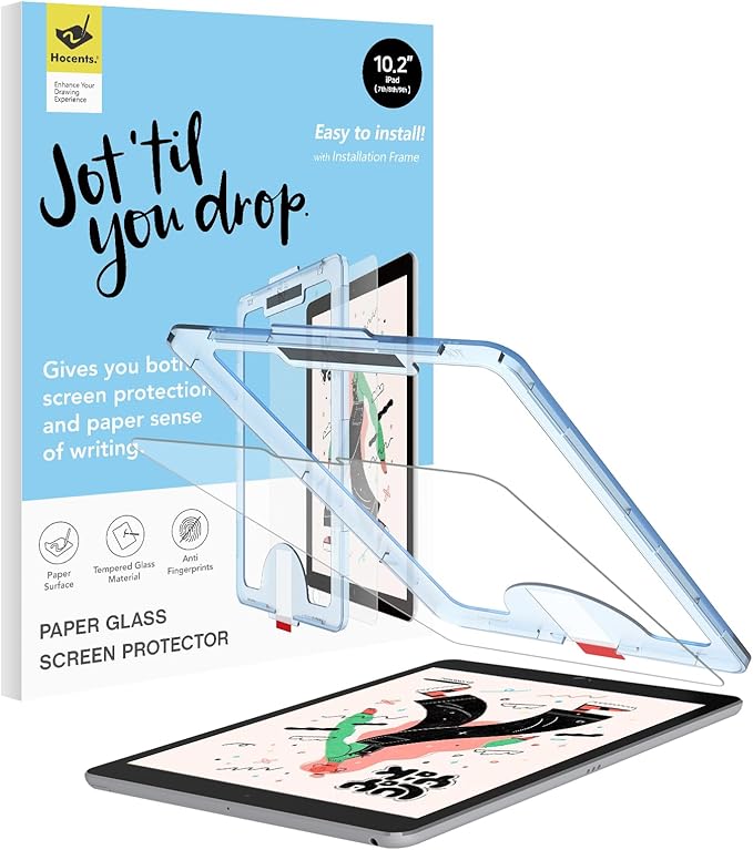 Paperfeel Glass Screen Protector Compatible with iPad 9th / 8th / 7th Generation 10.2 inch, EZ Kit, Auto-Alignment Tool