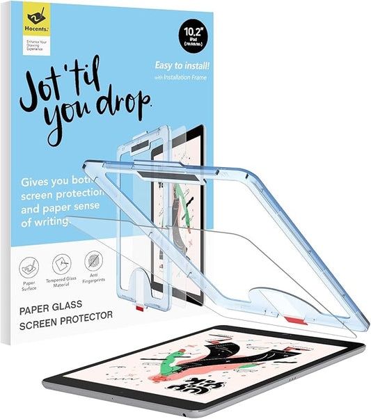 Paperfeel Glass Screen Protector Compatible with iPad 9th / 8th / 7th Generation 10.2 inch, EZ Kit, Auto-Alignment Tool