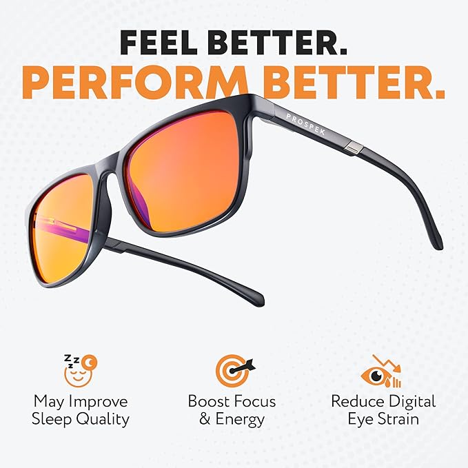 Prospek SOLARIS Blue Light Glasses, Orange/Amber Lenses Filter 99.9% Blue Light for Sleep, Computer & Gaming Eyewear