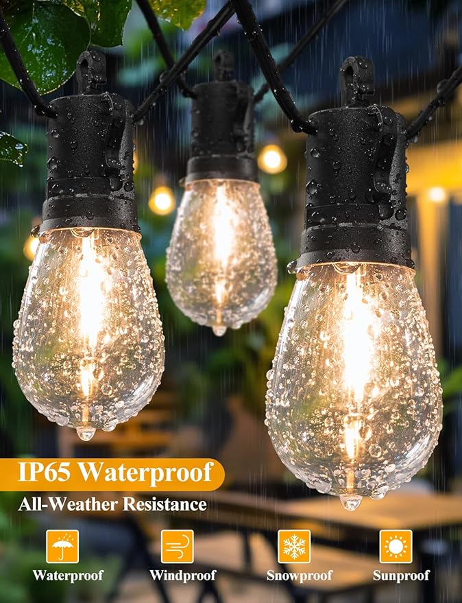Brightever Outdoor String Lights Waterproof, 200FT Extra-Long LED Patio Lights with 62 Shatterproof S14 LED Bulbs, Vintage Edison String Lights for Outside, 2700K Warm White Deck Lights for Party