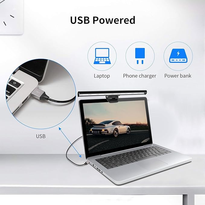 Laptop Monitor Lamp, LED Screen Light Bar, Adjustable Brightness & Color Temperature, Eye-Care Tablet Lamp for Keyboard, No Screen Glare, Space Saving, USB Powered, for Home& Office
