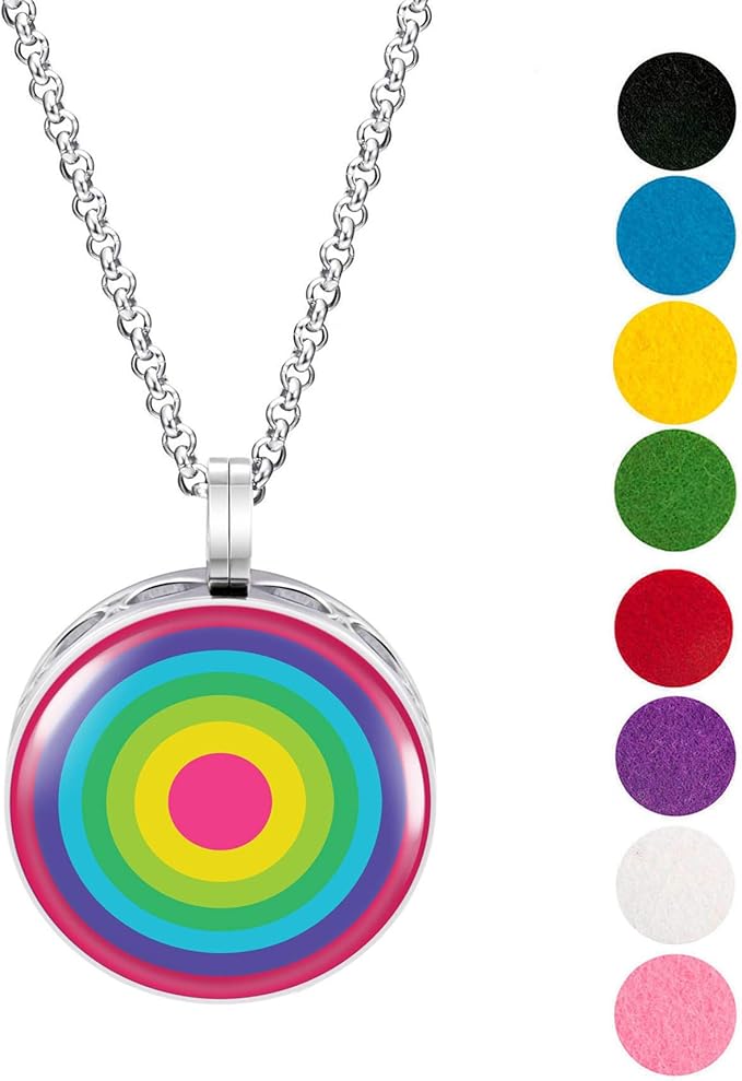 Wild Essentials Jawbreaker Enamel Finish Essential Oil Diffuser Necklace Gift Set - Includes Aromatherapy Pendant, 24" Stainless Steel Chain, 8 Color Refill Pads