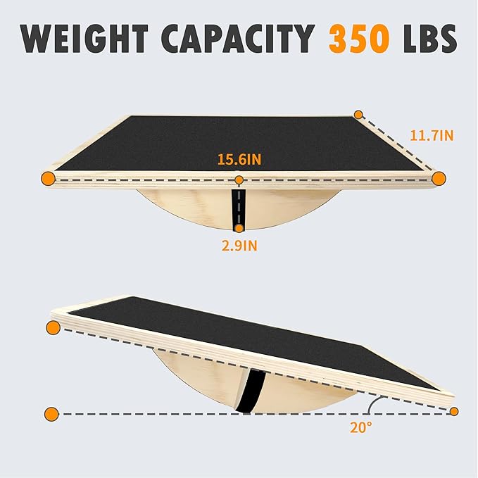 Balance Board Professional Wobble Board for Adults Anti-Slip for Physical Therapy Standing Desk Core Strength Wooden Rocker Board(350LBS)
