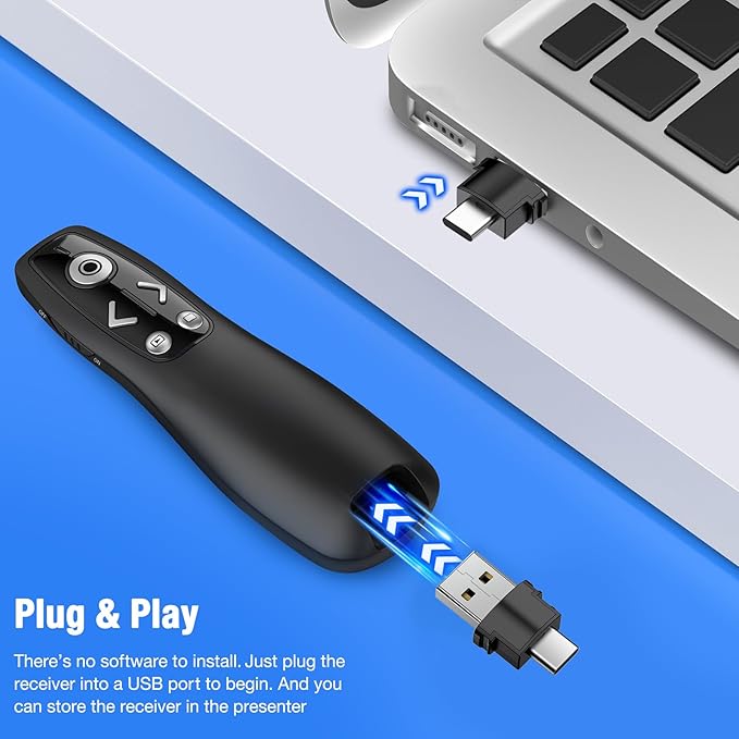 ELISWEEN Wireless Presenter with Carry Case, Presentation Clicker with Protective Storage Bag, Presentation Remote for Powerpoint, Mac, Computer, Laptop