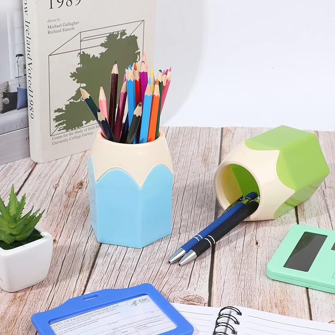 4 Pieces Pencil Shaped Pen Holders,Pencil Storage Organizer,Cute Desktop Pen Cup,Makeup Brush Container,Pencil Pot,Cartoon Stationery Rack,Creative Stationery Storage,for Office Home Decoration