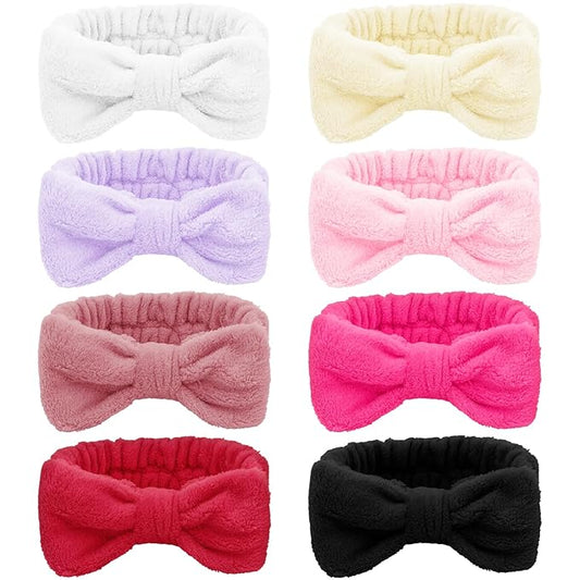 Ondder Spa Terry Cloth Skincare Headbands for Women - 8 Pcs Cute Bow Hair Bands for Makeup, Face Wash and Skin Care