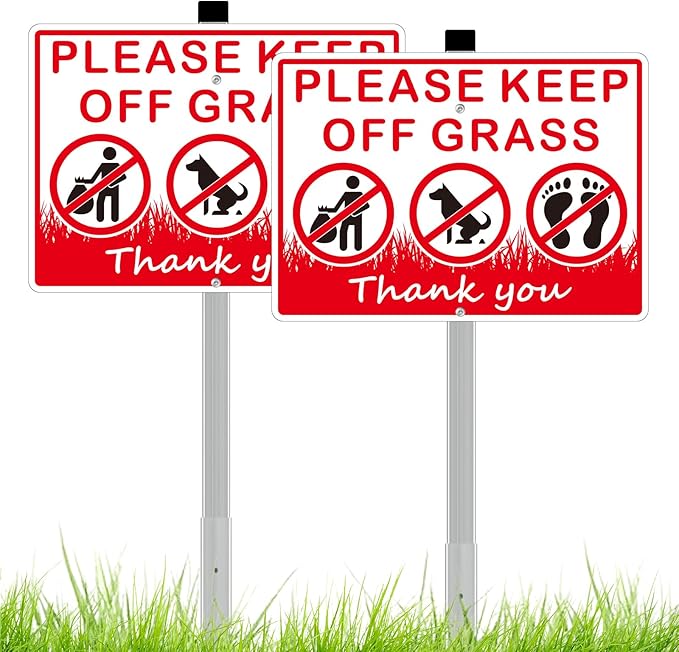(2 Pack) Keep Off Grass Sign, Stay Off Grass Signs for Yard, 8x28 Heavy Duty Aluminum Keep Off Grass Signs - Weather Resistant and Easy to Install with Long Stake (Red)