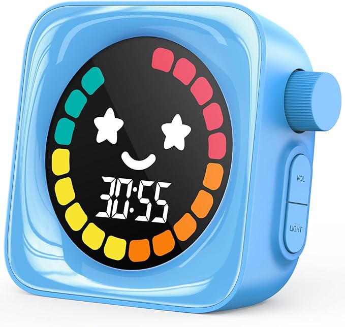 Visual Timer for Kids, 99 Minute Digital Cute Kids Visual Timer Classroom for Homeschool Supplies Study Teaching Time Management Tool Countdown & Stopwatch, Blue with Colorful Display
