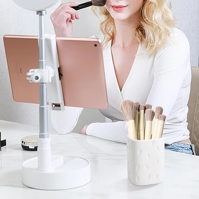 Ceramic Pen Holder for Desk, Makeup Brush Holder, Pencil Holder Stand, Pencil Cup Pot with Raindrop Design, Dual Use Desktop Organizer for Office, Home, School, Vanity