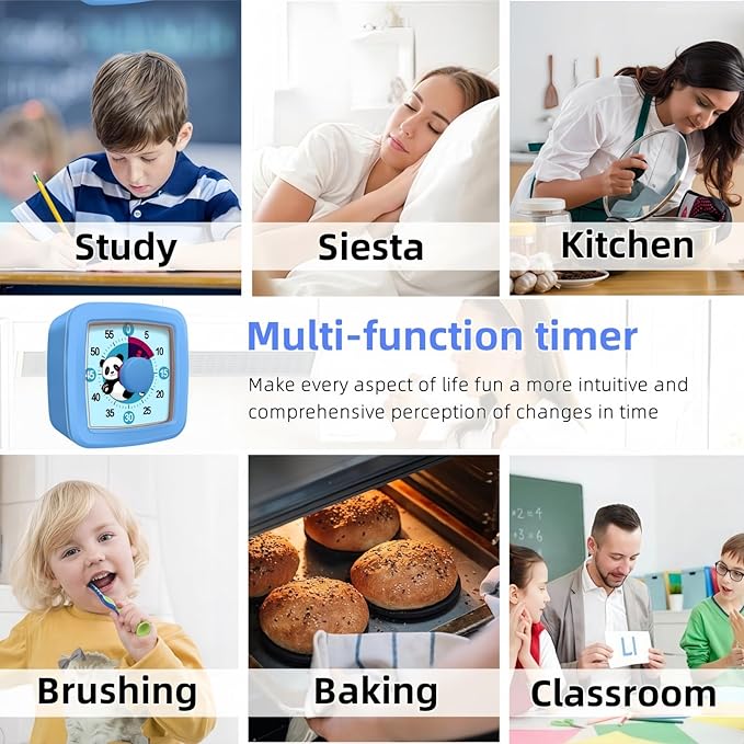Visual Timer for Kids and Adults, 60-Minute Countdown Timer for Classroom & Kitchen, Desk Timer for Study, Time Manager Tool for Kids with Cute Cartoon