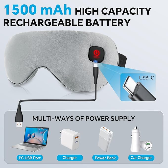 Heated Eye Mask for Dry Eyes Relief, Cordless Eye Mask with 3 Heat Settings, Washable Eye Cover, Warm Heating Pad for Stye Eye Treatment & Travel Use