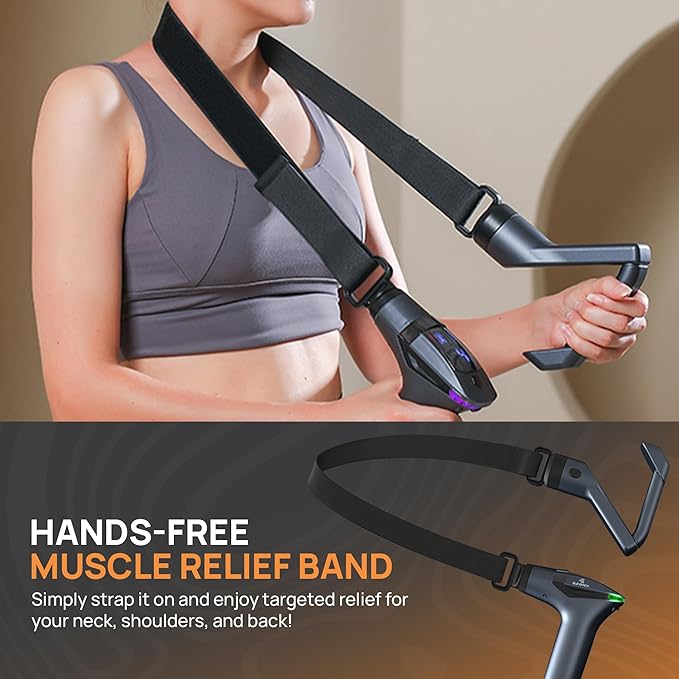 Massage Gun Deep Tissue with Muscle Massager Belt for Relaxation with Extended Handle 3-In-1 Back Massager for Pain Relief, 12 Speed Levels & 4 Replaceable Heads for Athletes, Gym Recovery and Seniors