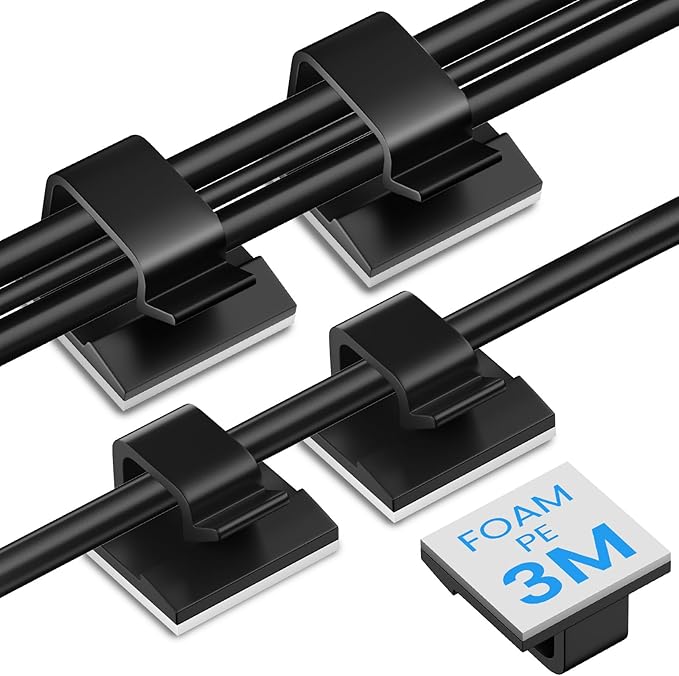 100 PCS Adhesive Cable Clips Black (50 Small & 50 Large), Cable Management Under Desk, Cable Wall Clip, Wire Clips for Cords of Car Dash Cam, HDMI, Extension Cord, TV PC Phone USB Ethernet Coax