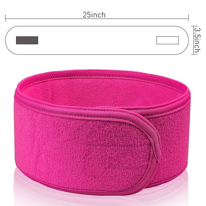 Denfany 3 Pack Makeup Headband, Ultra Soft Adjustable Spa Facial Headbands Terry Cloth Stretch Make Up Wrap for Face Washing, Bathing, Showers (Rose Red)