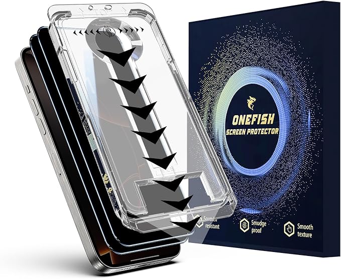 OneFish Privacy Screen Protector for IPhone 14 Plus/13Pro Max Anti-Spy Tempered Glass Dust-Free Bubble-Free Anti-Fingerprint 9H Scratch Protection & Hassle-Free Installation Frame [2-Pack]