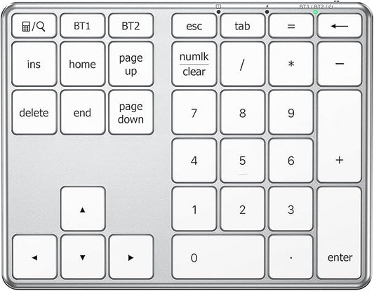 iClever KP10 Bluetooth Number Pad, Dual Device Connection, 34 Keys Ultra-Slim for Mac/Windows/iPad, USB-C Rechargeable, Quiet Keys, Excel Accounting Numpad with Long Battery Life
