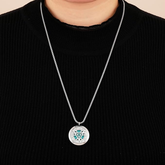Essential Oil Diffuser I Love You 3000 Necklace - Stainless Steel Locket- Best for Aromatherapy-Perfume, Fragrance, Scent Diffusers for Gift for Daughter Son Dad Mom Marvel Avenger Fans Gifts
