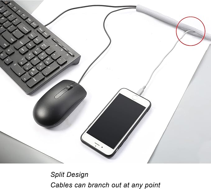 CrocSee 25ft - 3/8 inch Braided Cable Management Sleeve Cord Protector - Self-Wrapping Split Wire Loom for TV/Computer/Home Theater/Engine Bay - White