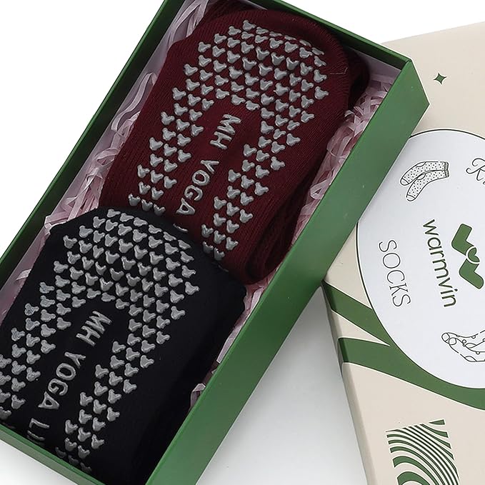 Non-Slip Pilates Yoga Socks with Grips for Women - Stylish Crew Socks for Barre, Ballet, and Workout (Size 5-9)