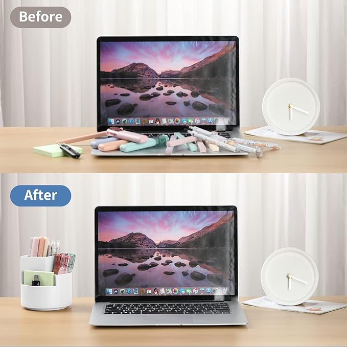 Desk Pencil Pen Holder, 3 Slots 360-Degree Spinning Organizers, Desktop Storage Stationery Supplies, Cute Cup Pot for Office, School, Art Supply, Kids - Gray