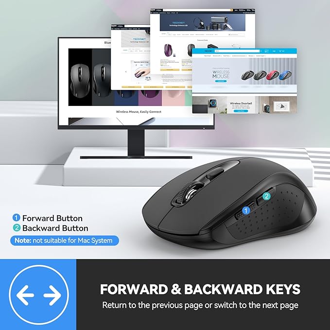 TECKNET Bluetooth Mouse, 2-in-1(BT 5.0/3.0+2.4Ghz) 4000DPI Wireless Mice with USB Connect Available for Laptop Computer, Portable PC Mouse Bluetooth for Mac (USB-A+BT Wireless Connect, Black)