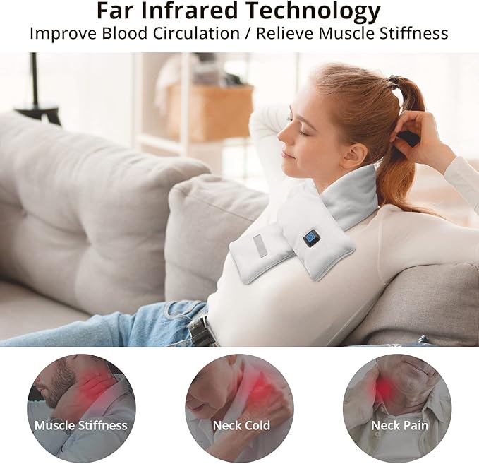 AKASO Heated Neck Wrap with 5000mAh Power Bank - Electric Heating Pad for Neck Pain Relief and Stiffness