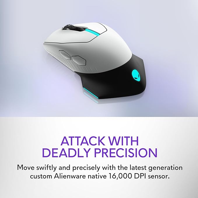 Alienware Wired/Wireless Gaming Mouse AW610M - 16000 DPI, Optical Sensor, Ambidextrous, 7 Buttons, 3-ZONE 16.8m AlienFX RGB Lighting, Edge-Free Design, Ergonomic - Lunar Light