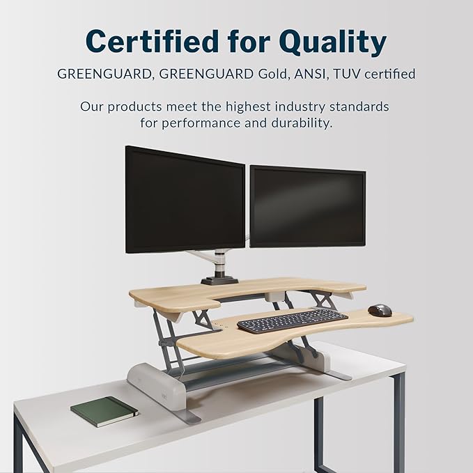 Vari VariDesk Pro Plus 36 Standing Desk Converter – 11 Height Settings + Spring Lift, 2 Tier Design, Keyboard Tray, Fits Desktops 36” Wide x 26.5" Deep – Delivers Fully Assembled (Light Wood)