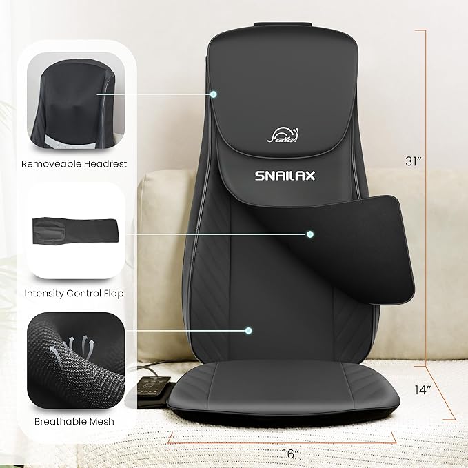 Snailax Upgraded Shiatsu Back Massager with Heat -Deep Kneading Massage Chair Pad with Adjustable Intensity,Full Body Massage Seat Cushion for Relaxation