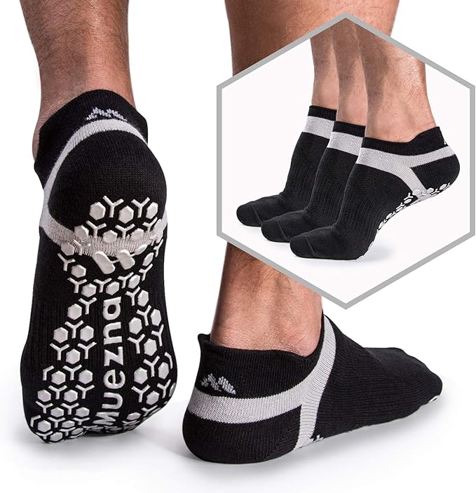 Muezna Men's Non-Slip Yoga Socks, Anti-Skid Pilates, Barre, Bikram Fitness Hospital Slipper Socks with Grips