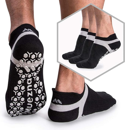 Muezna Men's Non-Slip Yoga Socks, Anti-Skid Pilates, Barre, Bikram Fitness Hospital Slipper Socks with Grips