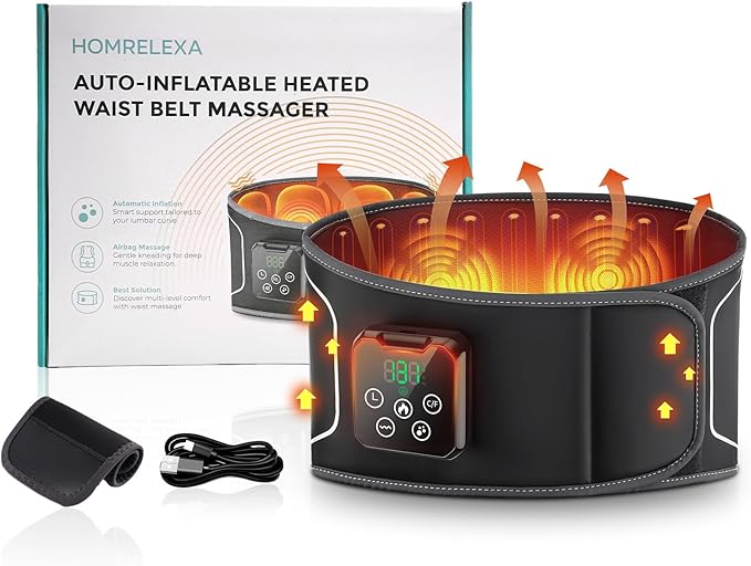 Heating Pad for Back with Auto-Inflatable Massager, 58’’ Cordless Lower Back Massager with 3 Vibration and 4 Heat, Portable Heated Pads for Back Pain Relief, Gifts for Women Men Family