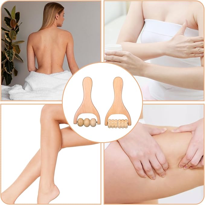 2Pcs Wooden Massage Roller Handheld Bead Massage Tool for Legs Body Feet Muscle Roller Stick