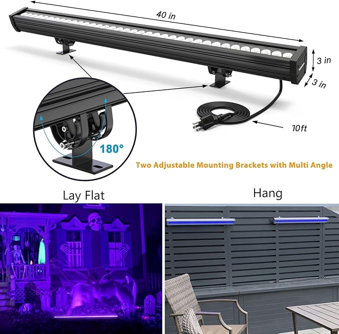 LED Wall Washer Light with RF Remote, 144W Color Changing Linear RGBW Wall Light Bar, 120V Waterproof Dimmable Landscape Spotlights for Outdoor & Indoor Lighting Projects