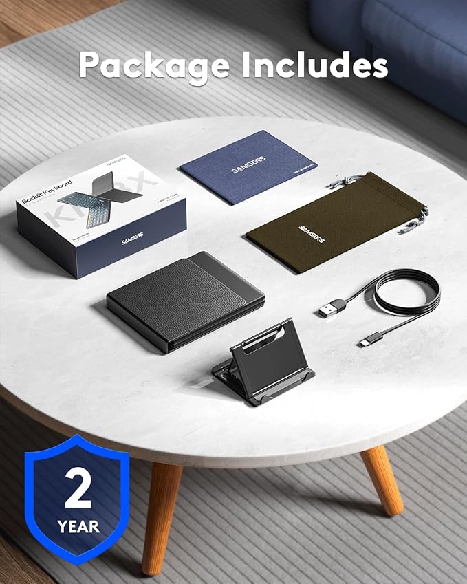 Samsers Full-Size Foldable Bluetooth Keyboard, KF08X Wireless Folding Keyboard with Backlight, Portable Travel Keyboards for iPhone iPad Smartphone Tablet Laptop, Android Windows Mac OS - Black