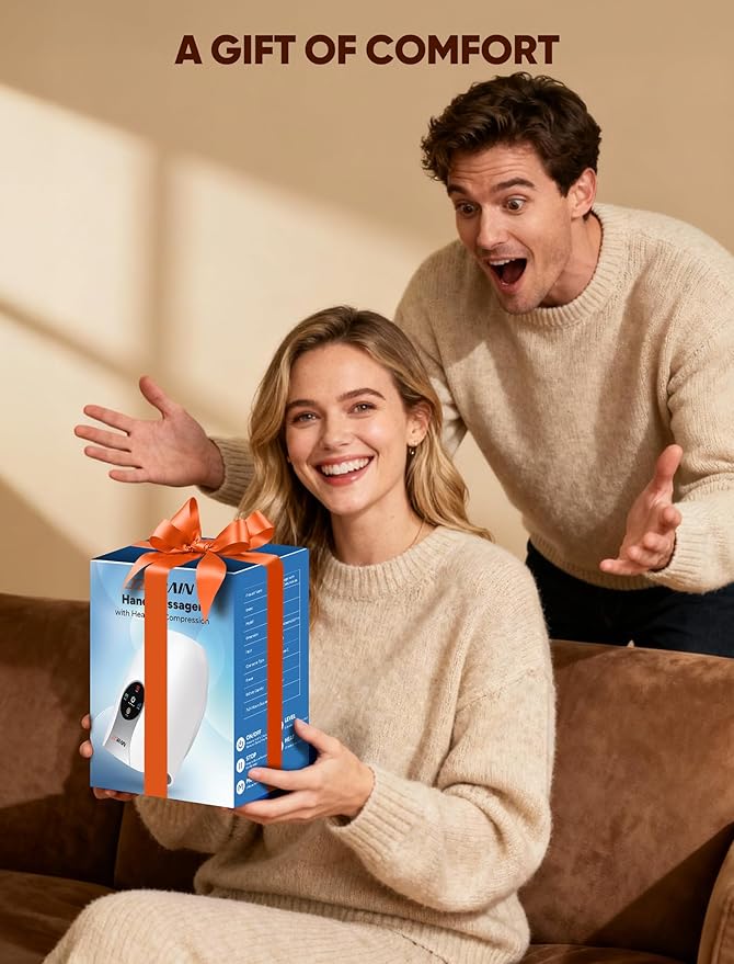 Hand Massager with Heat and Compression : Cordless Heated Full Hand Massager for Palm, Fingers, and Comfort Relief – 4 Modes 6 Intensities, Portable Rechargeable