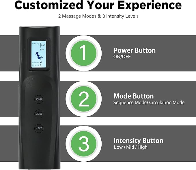 Leg and Foot Massager with Heat, Air Compression Leg Massager for Circulation with Handheld Controller 3 Intensities 2 Modes, Gifts for Family and Friends
