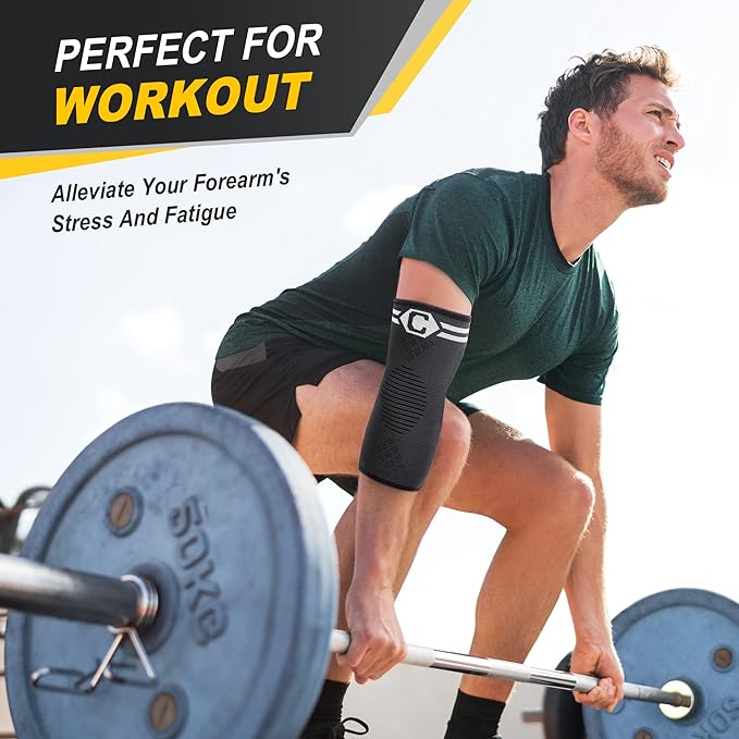 CAMBIVO 2 Pack Elbow Brace for Tendonitis, Tennis Elbow Compression Support Sleeve for Golfers Elbow Pain Relief, Arthritis, Bursitis, Workout, Weightlifting