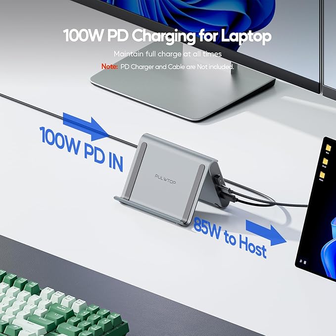 USB C Docking Station Dual Monitor, PULWTOP Laptop Dock for Windows, Laptop Docking Staion Stand with 2xHDMI 4K,3xUSB-C/A 10Gbps,2xUSB-A 5Gbps,RJ45,PD for Surface Pro11/10/9/8/Dell/HP/Lenovo/Asus/Acer