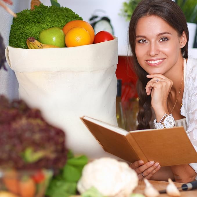 Tatuo 50 Pcs 18 x 20 Inches Cotton Bags with Drawstring Large Reusable Produce Bags Linen Empty Storage Pouches Canvas Fabric Sachet for Cloth Bread Food Storage