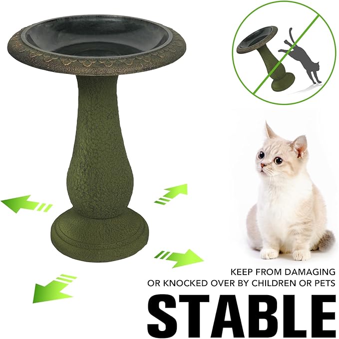 Solution4Patio Fiberclay Outdoor Bird Bath, Weather-Resistant Garden Decor with Non-Slip Basin, Durable Marble-Look Bird Baths for Outdoors, Easy-Clean Birdbath for Outside for Lawn Yard Garden