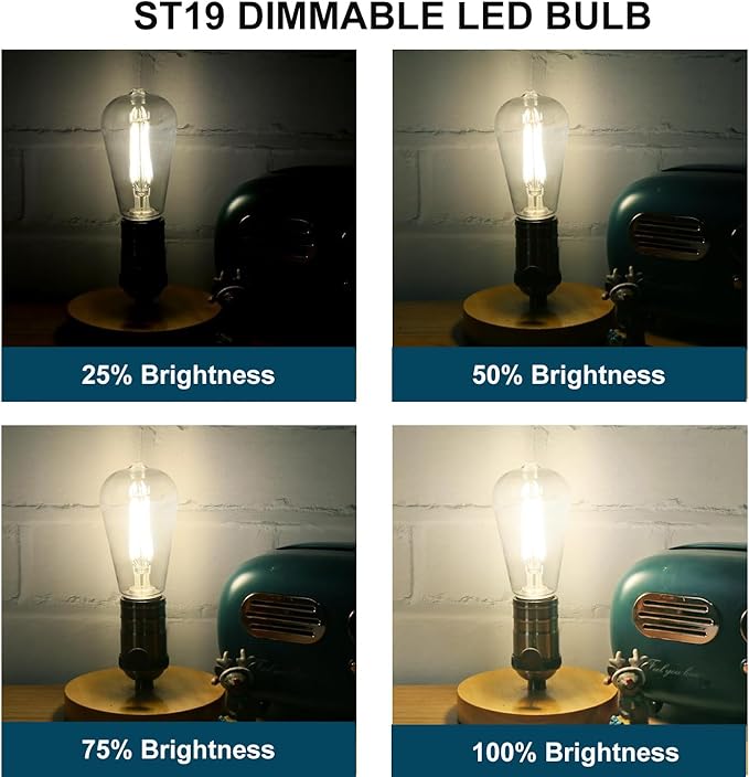 ST19 LED Bulb 6W Equivalent 60W 4000k Neutral White 120V, 12PCS High Output ST19 LED Bulb Dimmable, No Flicker ST 19 E26 Base Led Bulb, ST 19 LED Edison Light for Indoor Outdoor Lighting