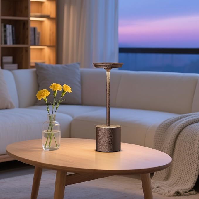 Cordless Rechargeable LED Table Lamp 6000mAh Battery Powered Waterproof Desk Lamp,Portable Touch Tabletop 3 Color Stepless Dimming Light For Indoor/Outdoor/Dinning/Patio/Restaurant(Rust 2 Pack)