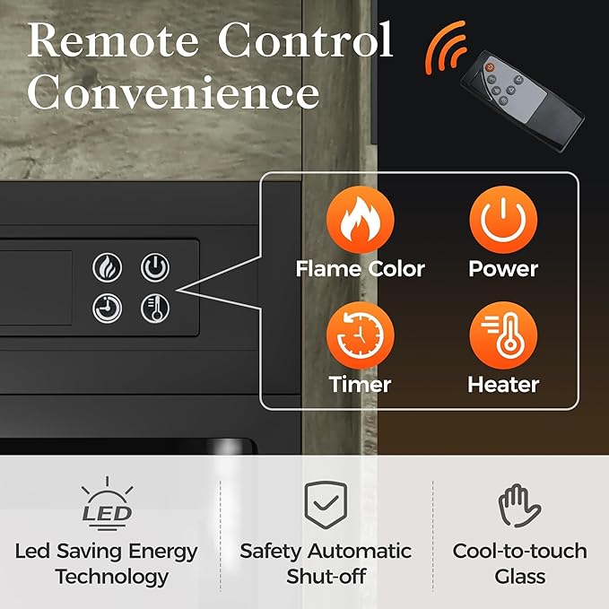 RoyalCraft Farmhouse Fireplace TV Stand for 65+ Inch TV, Entertainment Center with 23" Electric Fireplace with Remote, 34" Modern Rustic TV Console with Sliding Bar Door for Living Room, Light Grey