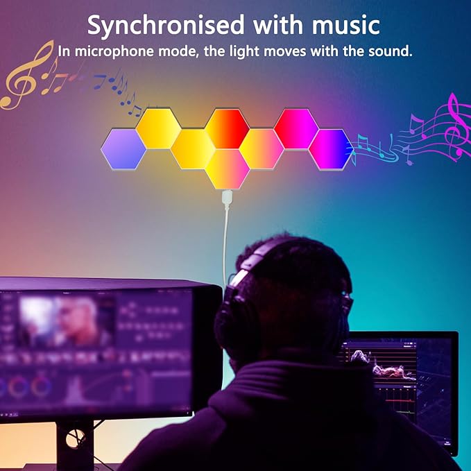 RGB Hexagon Wall Lights, 12 Pack Smart LED Panel Lights with App & Remote, Music Sync, DIY Shapes for Living Room, Bedroom, Gaming Room