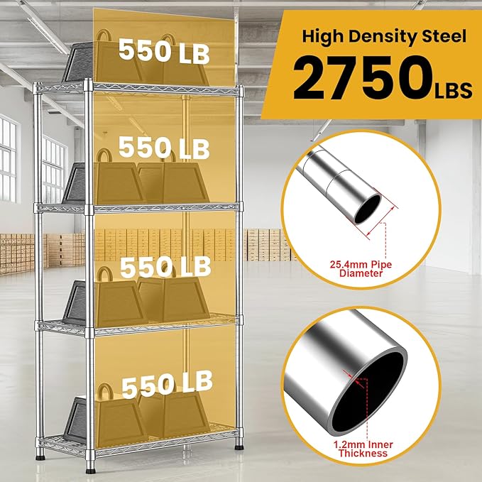 Metal Shelving Unit 4 Tier Storage Shelves Rack Metal Shelf Adjustable Wire Shelving Units Storage Shelving Heavy-Duty 2200 LBS rganizer for Pantry Garage Laundry Bathroom Kitchen Closet Utility Room