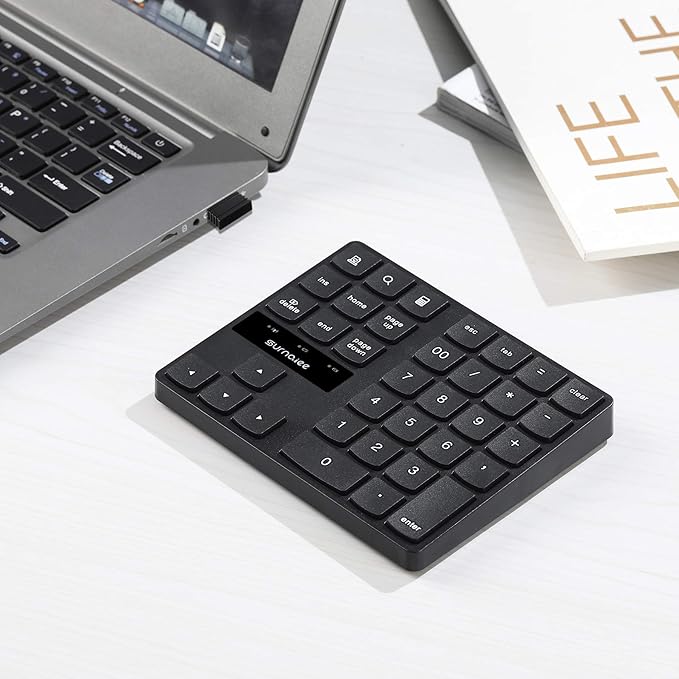 SurnQiee Wireless Numeric Keypad, 2.4G Rechargeable Number Pad 35-Keys for Efficient Data Input